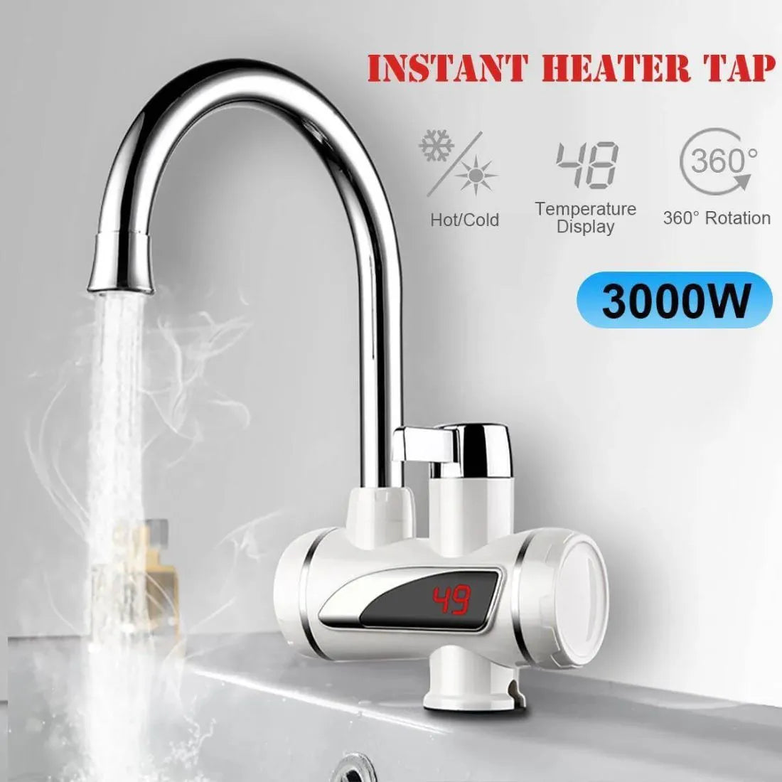 Divya® Instant Electric Water Heaters Faucet Tap Hot Home-Kitchen Water Heating Instantaneous Water Heater Tank less for Tap,LED Electric Head Water Heater (1 Year warranty )