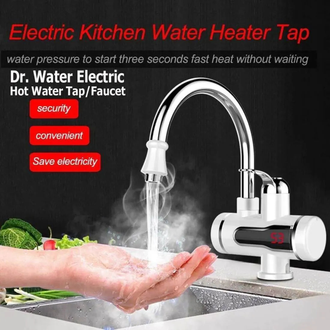 Divya® Instant Electric Water Heaters Faucet Tap Hot Home-Kitchen Water Heating Instantaneous Water Heater Tank less for Tap,LED Electric Head Water Heater (1 Year warranty )