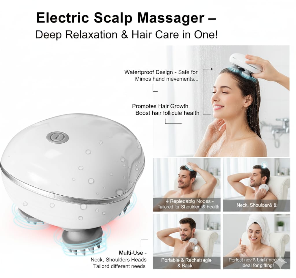 Agrow™Electric Scalp Massager  Hair Massager for Hair Growth | Head Massager | Red light for hair | 96 Silicon Kneading Points Detachable Head, Stress Relief|