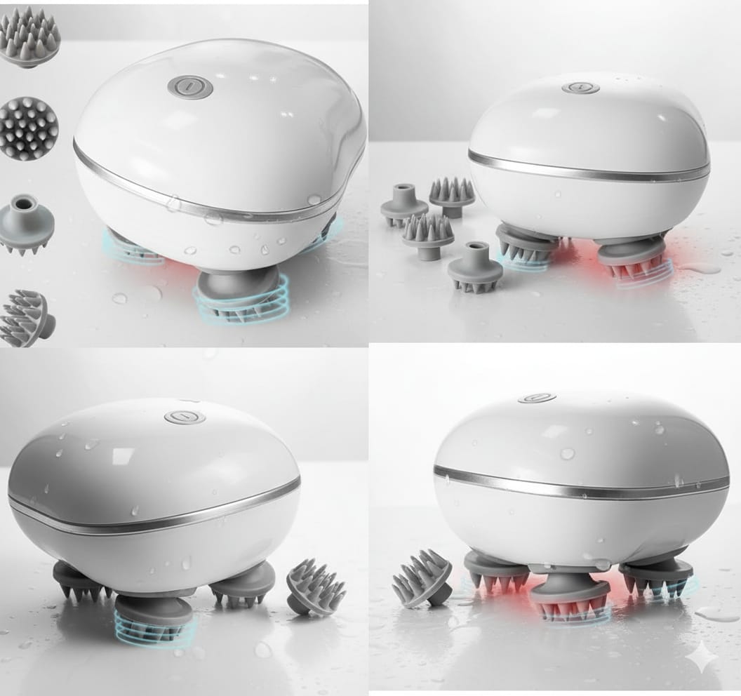 Agrow™Electric Scalp Massager  Hair Massager for Hair Growth | Head Massager | Red light for hair | 96 Silicon Kneading Points Detachable Head, Stress Relief|