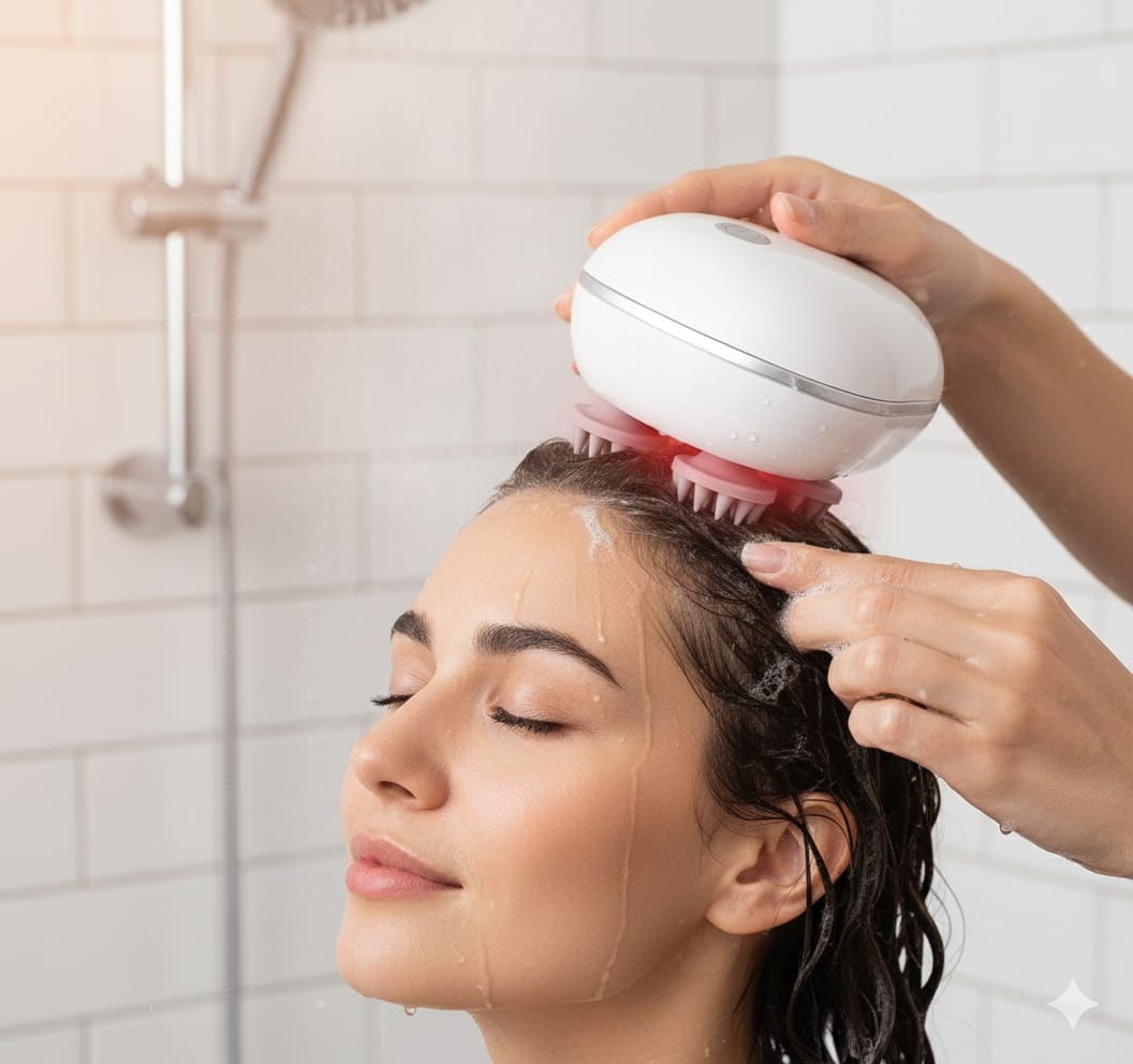 Agrow™Electric Scalp Massager  Hair Massager for Hair Growth | Head Massager | Red light for hair | 96 Silicon Kneading Points Detachable Head, Stress Relief|