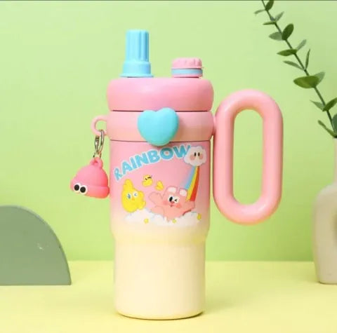 Trandy 900ml Insulated Stainless Steel Travel Mug, Cute Cartoon Design with Plastic Handle and Straw