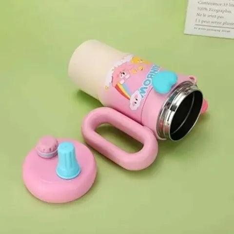 Trandy 900ml Insulated Stainless Steel Travel Mug, Cute Cartoon Design with Plastic Handle and Straw