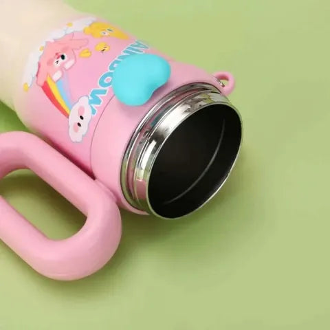 Trandy 900ml Insulated Stainless Steel Travel Mug, Cute Cartoon Design with Plastic Handle and Straw